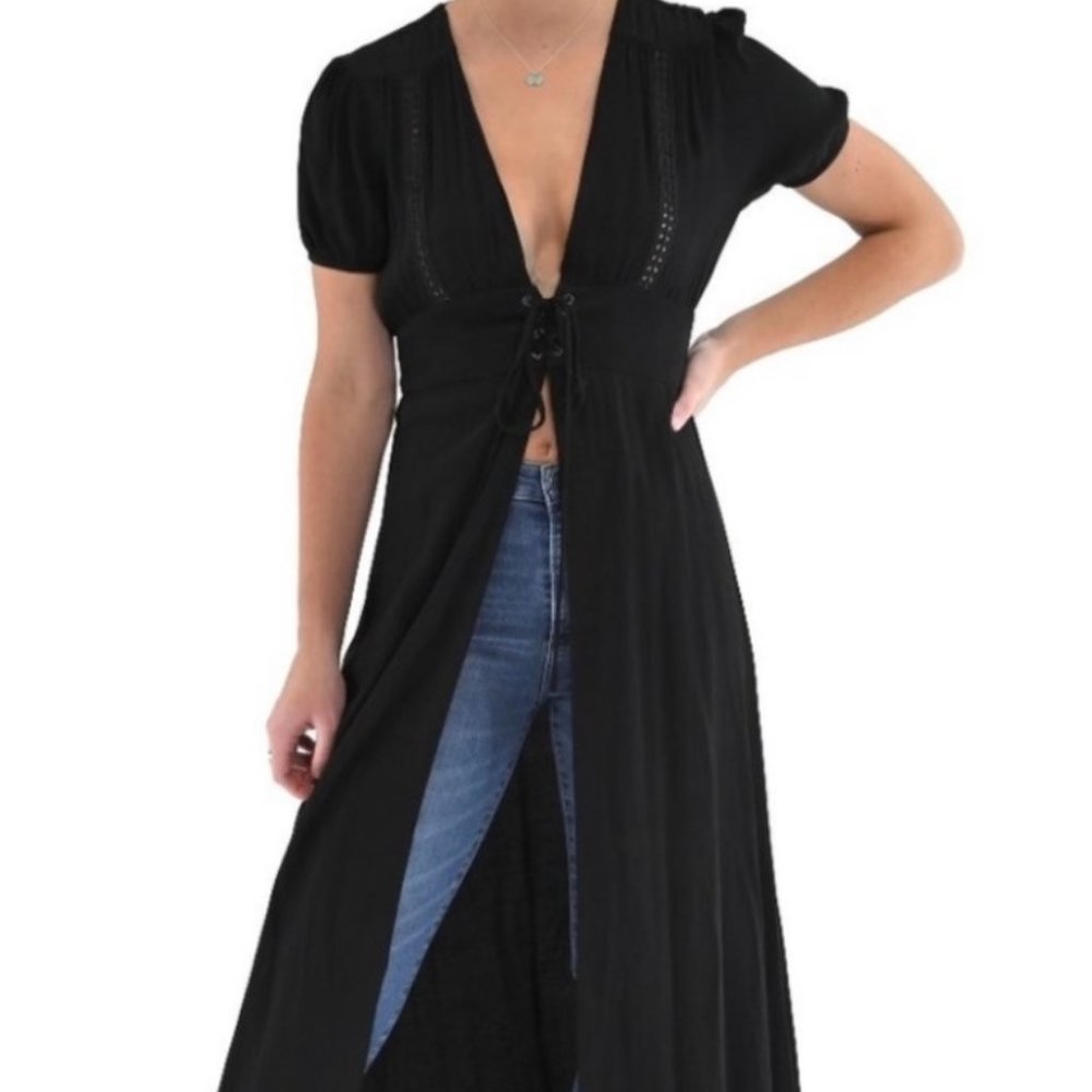 Anthropologie - Current Air, Black Boho Duster Size S